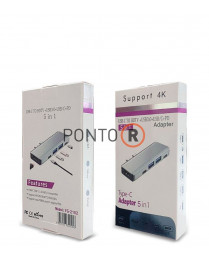 ADAPTADOR APPLE MACBOOK 5 em 1 TIPO C A HUB com portas TIPO C USB3.0 PD HDMI BASIX YG-2102